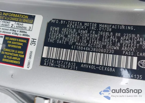 2008 Toyota Camry Hybrid из США, поврежденный, VIN 4T1BB46K38U060230